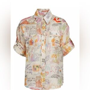 NWT Zimmermann Crush rolled sleeve shirt Dear Diary Size 0 US Size 2-4